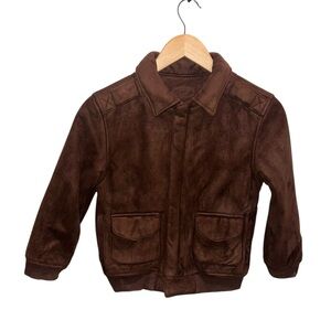 Talbots  Boys Brown Faux Suede Jacket Size 8 Classic Bomber Coat